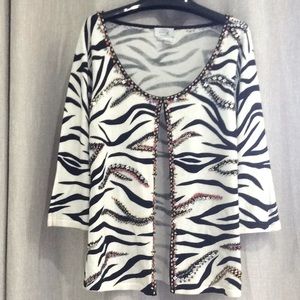 ZEBRA PRINT BEADED SWEATER JACKET